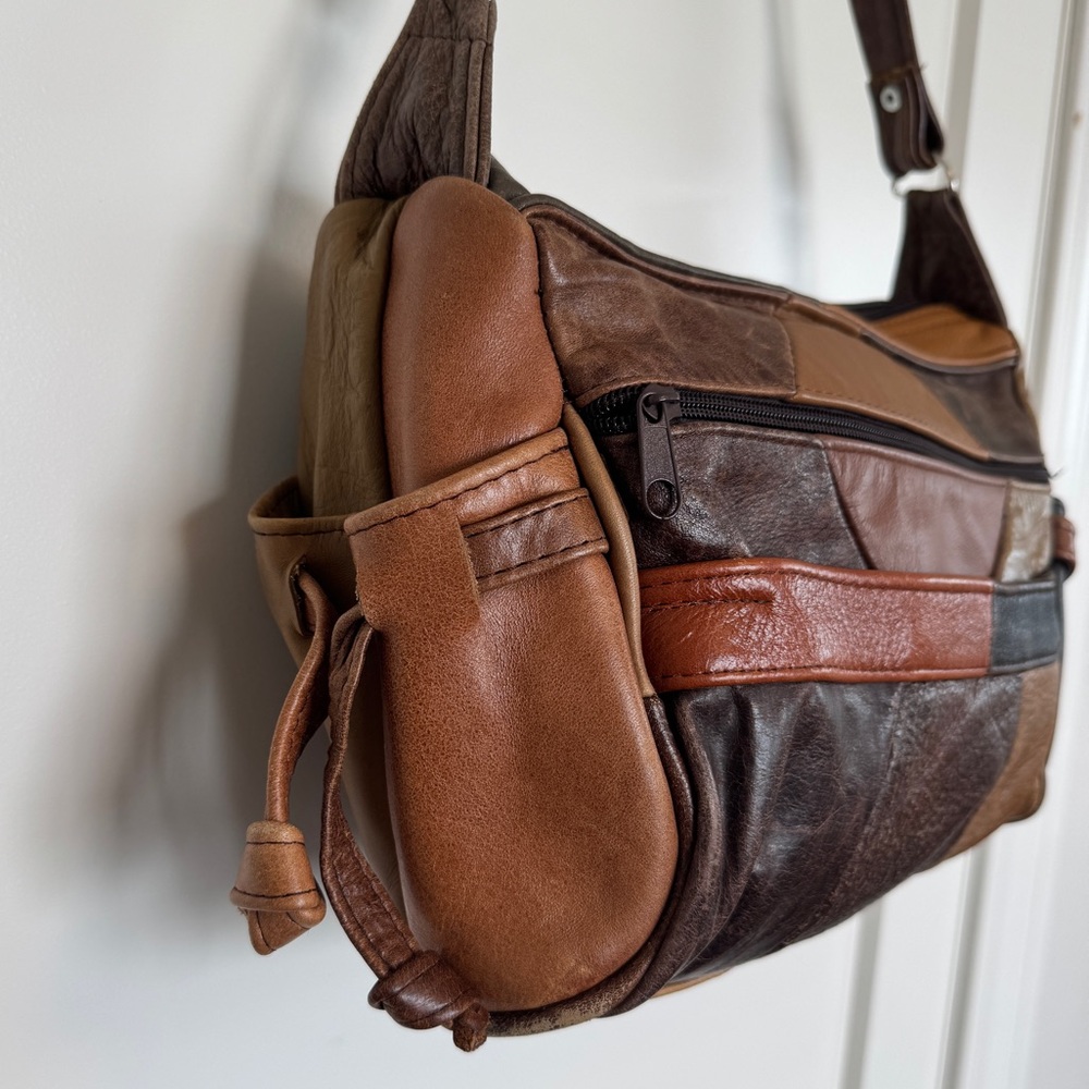 Patchwork Leather Shoulder Bag Multi Pocket Purse - image 2